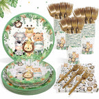 Lopeastar Safari Jungle Plates Set – Sage Green Disposable Tableware for 25 Guests | Boy Birthday Party Supplies
