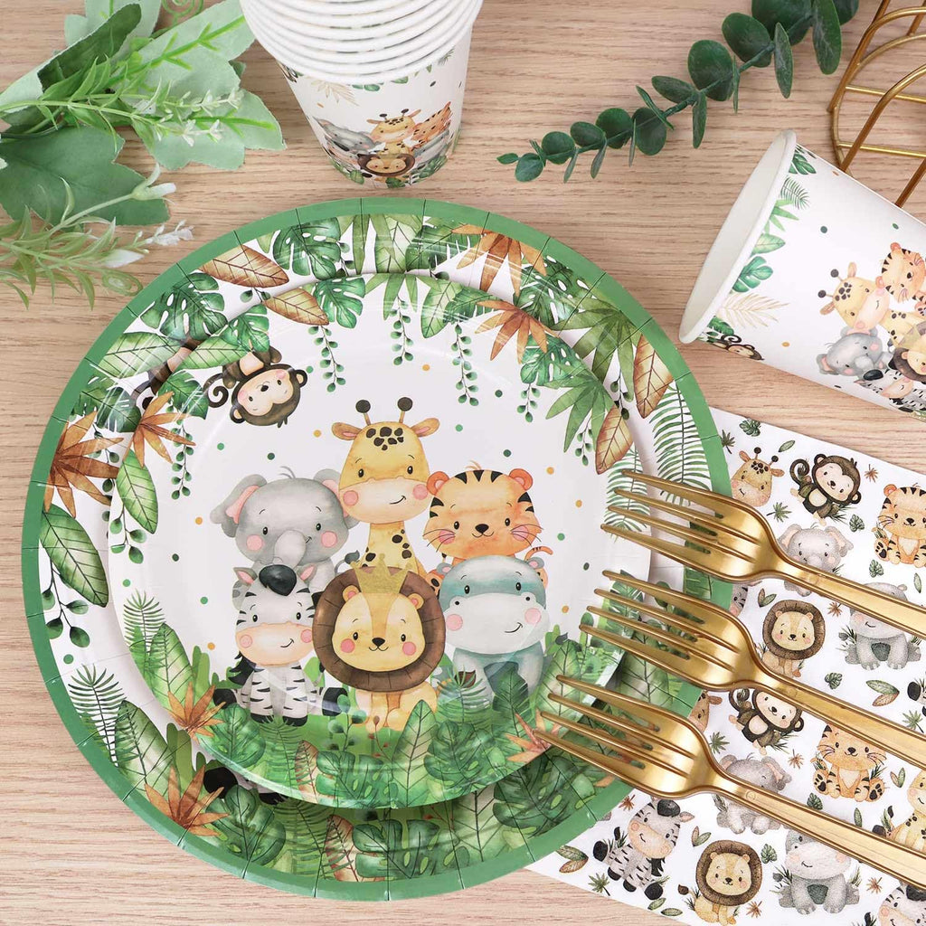 Lopeastar Safari Jungle Plates Set – Sage Green Disposable Tableware for 25 Guests | Boy Birthday Party Supplies