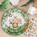Lopeastar Safari Jungle Plates Set – Sage Green Disposable Tableware for 25 Guests | Boy Birthday Party Supplies