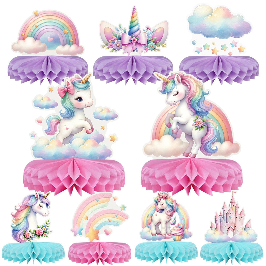Lopeastar 9-Piece Unicorn Birthday Centerpieces – Rainbow Pastel Table Decorations