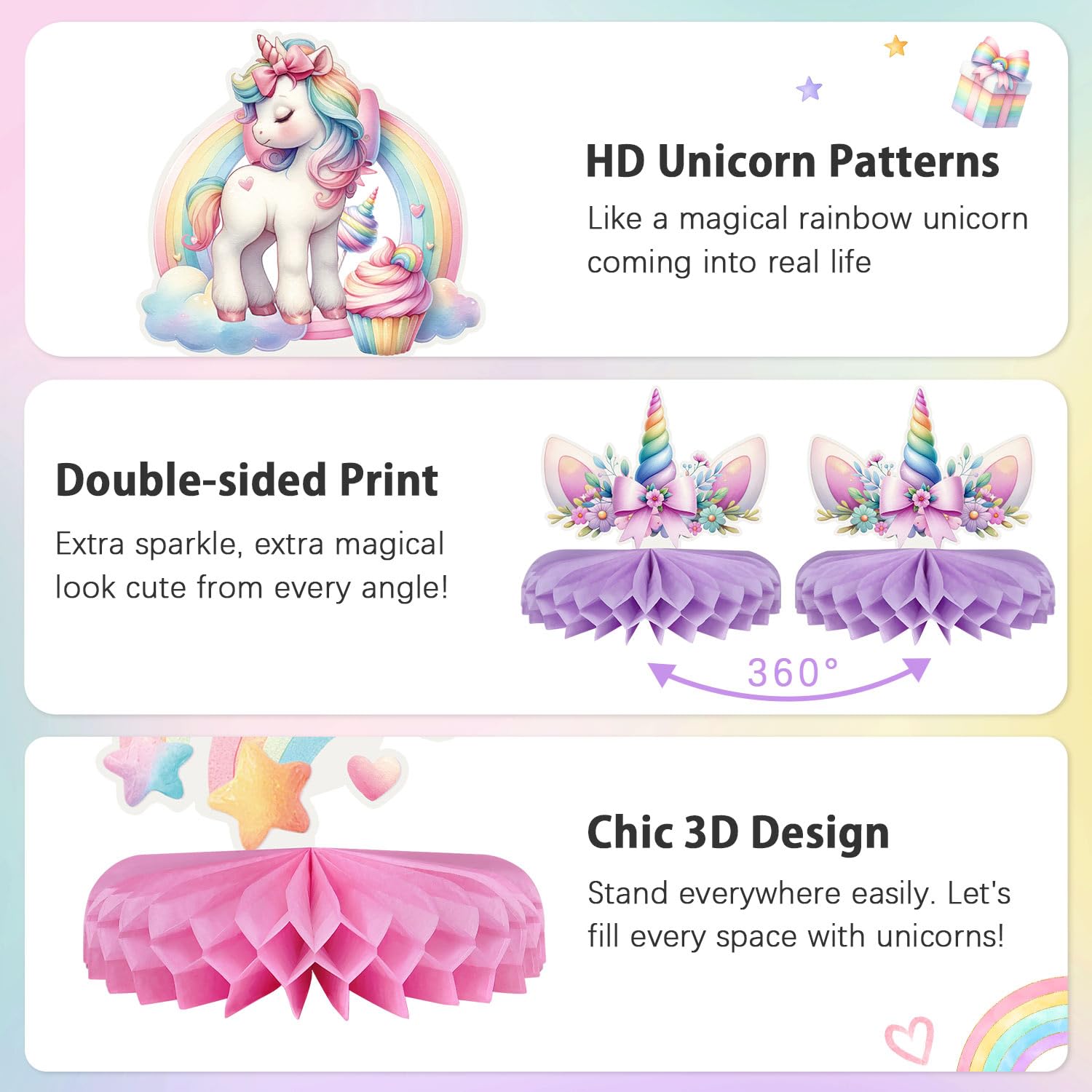 Lopeastar 9-Piece Unicorn Birthday Centerpieces – Rainbow Pastel Table Decorations