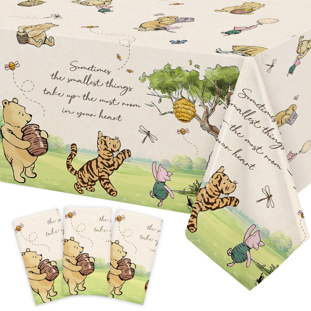 Lopeastar 3Pcs Classic Winnie Bear Tablecloths - Neutral 54x108in Disposable Pooh Baby Shower Decor