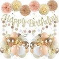 LOROBA Champagne Gold Birthday Decorations – Neutral Beige Party Kit with Banner, Balloons & Pompoms