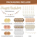 LOROBA Champagne Gold Birthday Decorations – Neutral Beige Party Kit with Banner, Balloons & Pompoms
