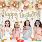 LOROBA Champagne Gold Birthday Decorations – Neutral Beige Party Kit with Banner, Balloons & Pompoms