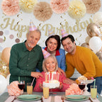 LOROBA Champagne Gold Birthday Decorations – Neutral Beige Party Kit with Banner, Balloons & Pompoms