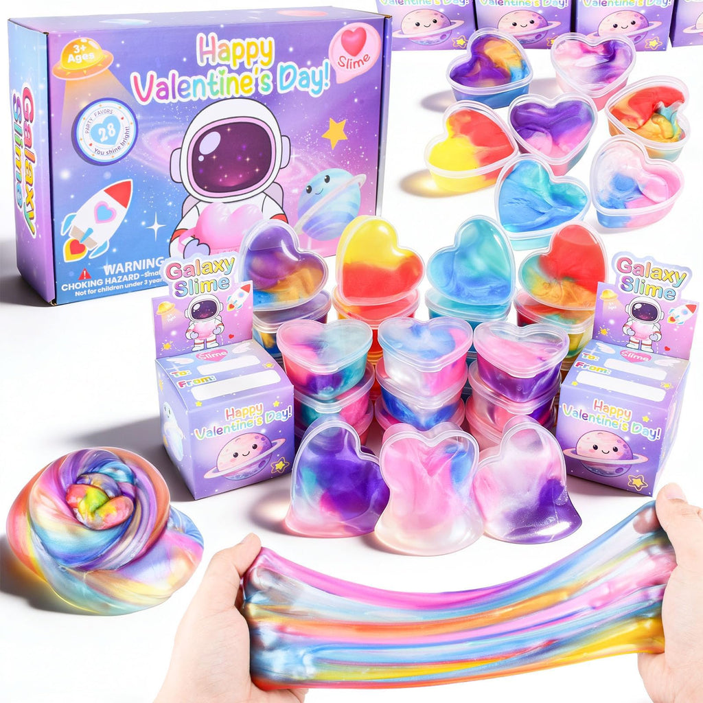 Louseadon 28-Pack Galaxy Slime Valentines Gifts for Kids — Classroom Exchange Prizes & Party Favors