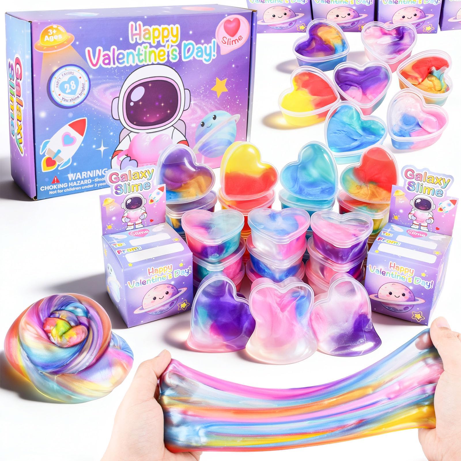 Louseadon 28-Pack Galaxy Slime Valentines Gifts for Kids — Classroom Exchange Prizes & Party Favors