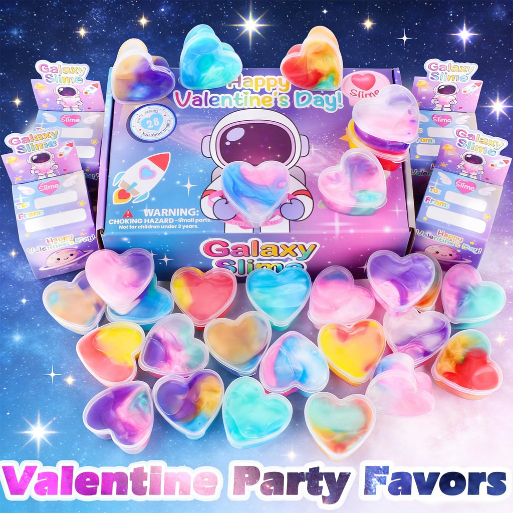 Louseadon 28-Pack Galaxy Slime Valentines Gifts for Kids — Classroom Exchange Prizes & Party Favors