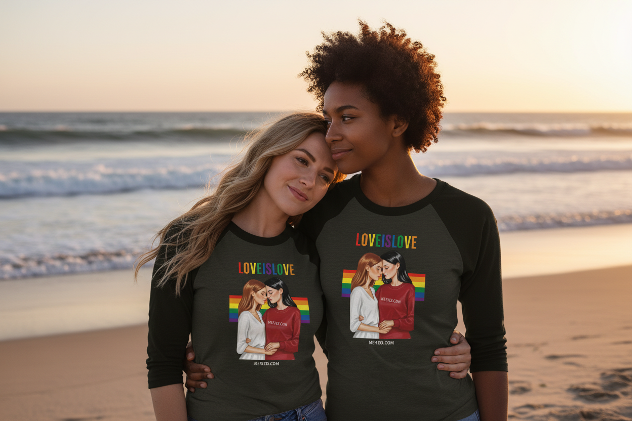 MEHZO LOVE IS LOVE Unisex 3/4 sleeve Raglan T-shirt