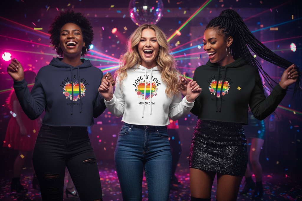 MEHZO LOVE IS LOVE Women's Cropped Hoodie | Bella + Canvas 7502