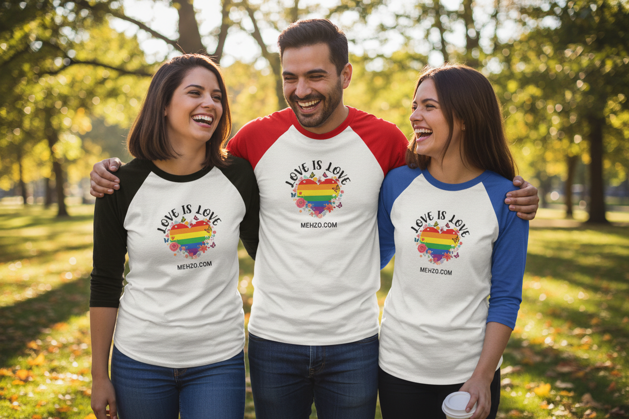 MEHZO LOVE IS LOVE Unisex 3/4 sleeve Raglan T-shirt