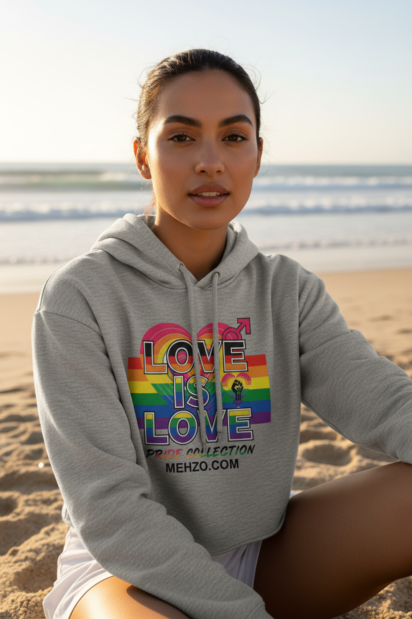 MEHZO LOVE IS LOVE Women's Cropped Hoodie | Bella + Canvas 7502