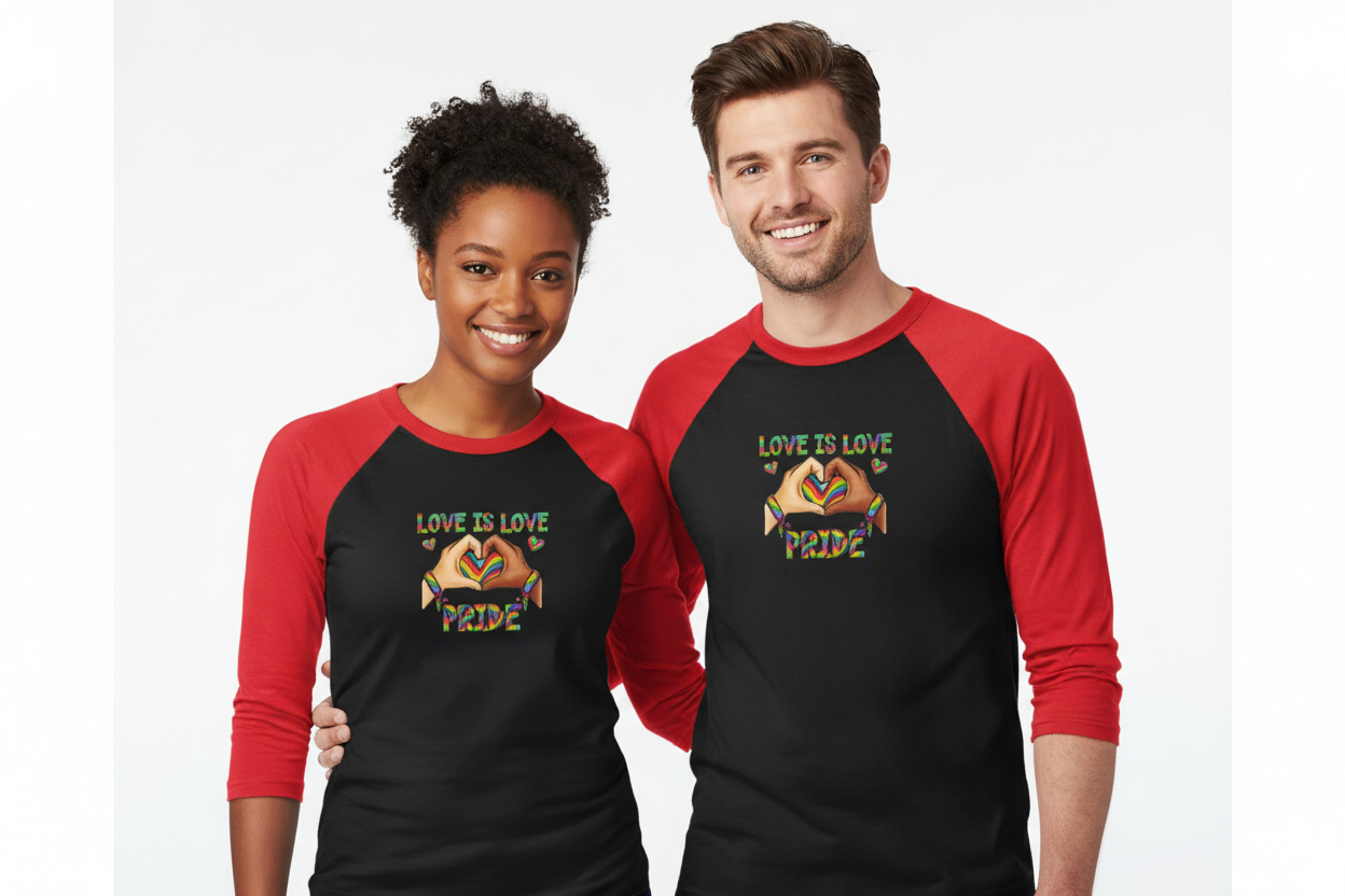 MEHZO LOVE IS LOVE Unisex 3/4 sleeve Raglan T-shirt