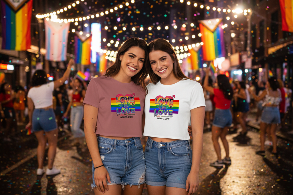 MEHZO LOVE IS LOVE Women’s Crop Tee | Bella+Canvas 8882