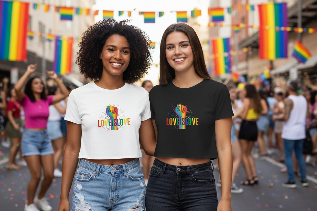 MEHZO LOVE IS LOVE Women’s Crop Tee | Bella+Canvas 8882