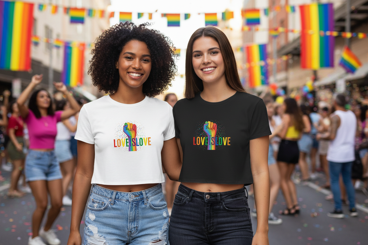 MEHZO LOVE IS LOVE Women’s Crop Tee | Bella+Canvas 8882