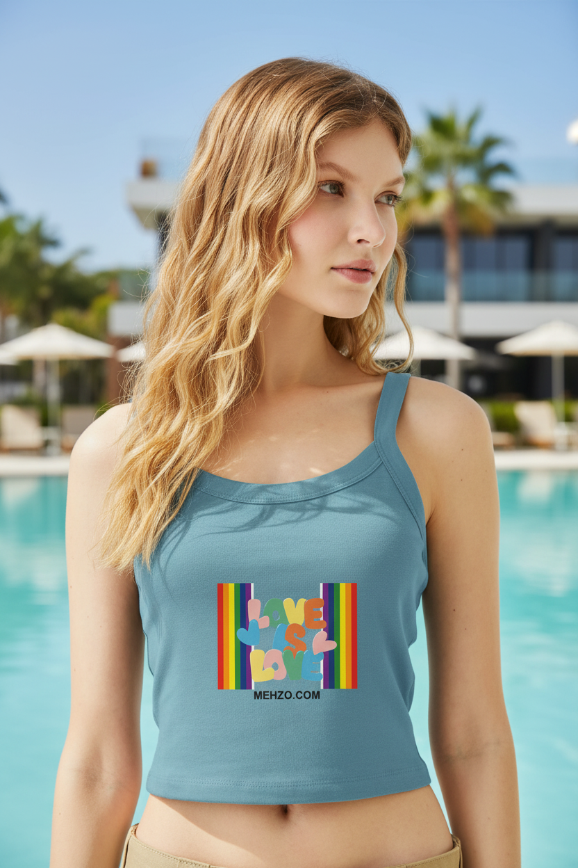 MEHZO LOVE IS LOVE Women's Micro Ribbed Scoop Tank | Bella + Canvas 1012BE