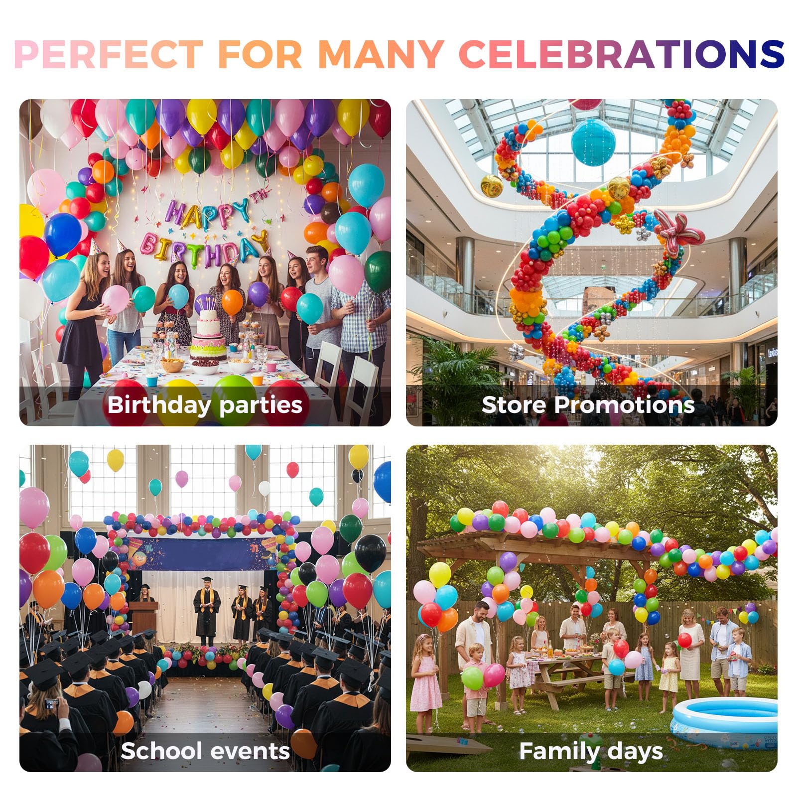 LovesTown 110PCS Rainbow Balloons - 12" Assorted Color Latex Balloons for Party Decor
