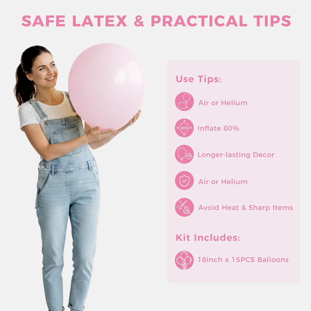 LovesTown 15 PCS Pastel Pink Balloons (18in) - Light Pink Latex Garland Arch Kit for Baby Showers & Birthdays