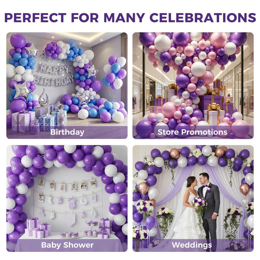 LovesTown 110PCS Purple Balloons – 12-Inch Latex Party Arch & Garland Set