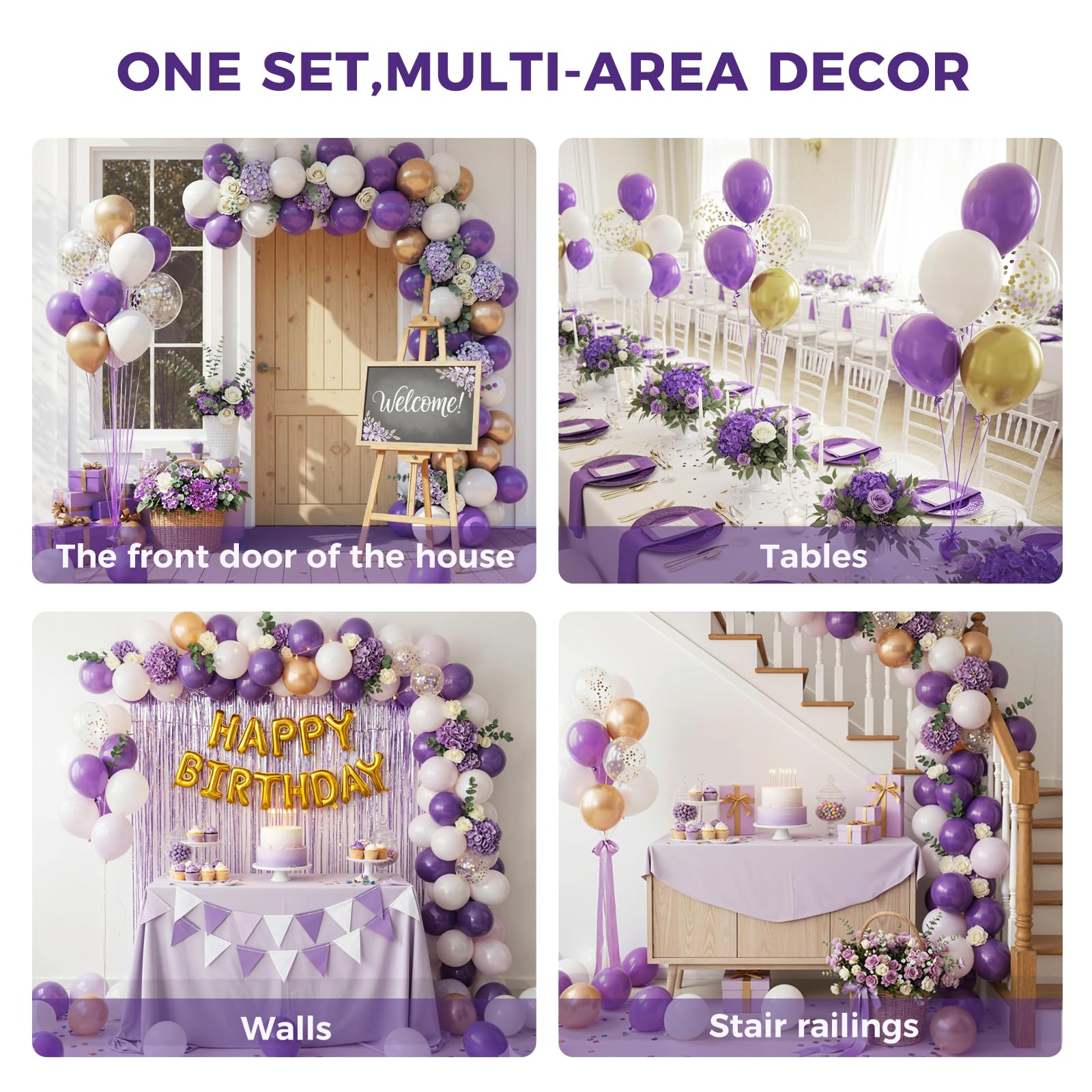 LovesTown 110PCS Purple Balloons – 12-Inch Latex Party Arch & Garland Set