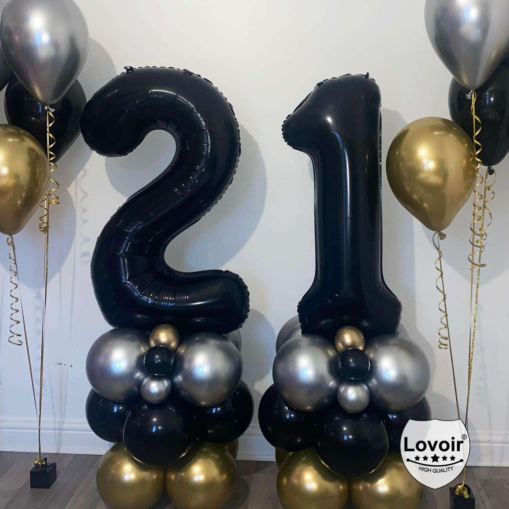 Lovoir Black 21 Number Balloons – 40-Inch Giant Foil Mylar 21st Birthday Party Decor