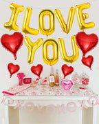 Lovoir 16-Inch Gold I LOVE YOU Balloons - 10 Pc Red Heart Letter Balloons for Valentine's Day & Weddings