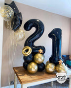Lovoir Black 21 Number Balloons – 40-Inch Giant Foil Mylar 21st Birthday Party Decor