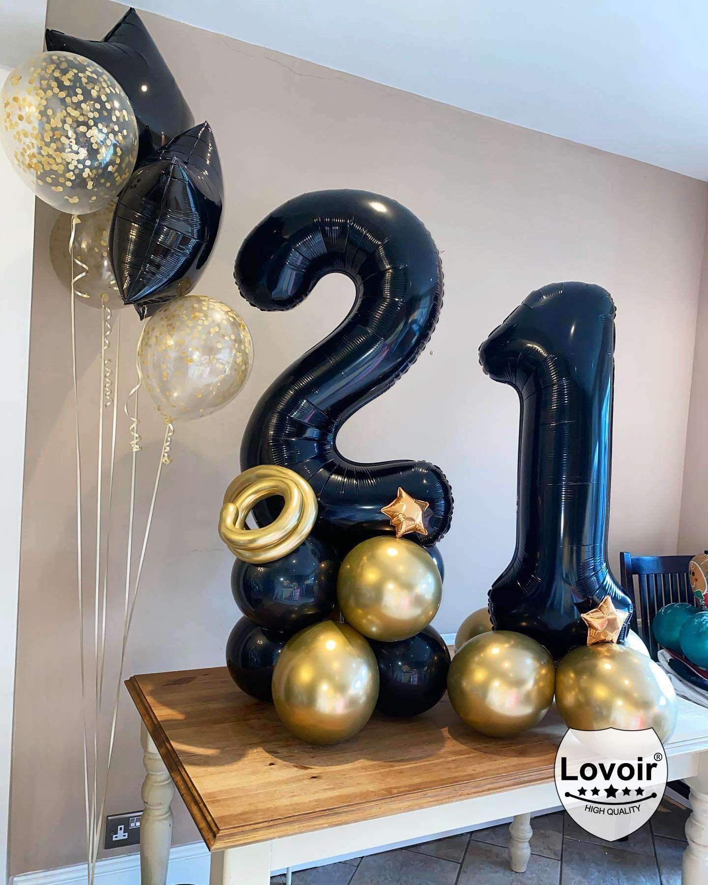 Lovoir Black 21 Number Balloons – 40-Inch Giant Foil Mylar 21st Birthday Party Decor