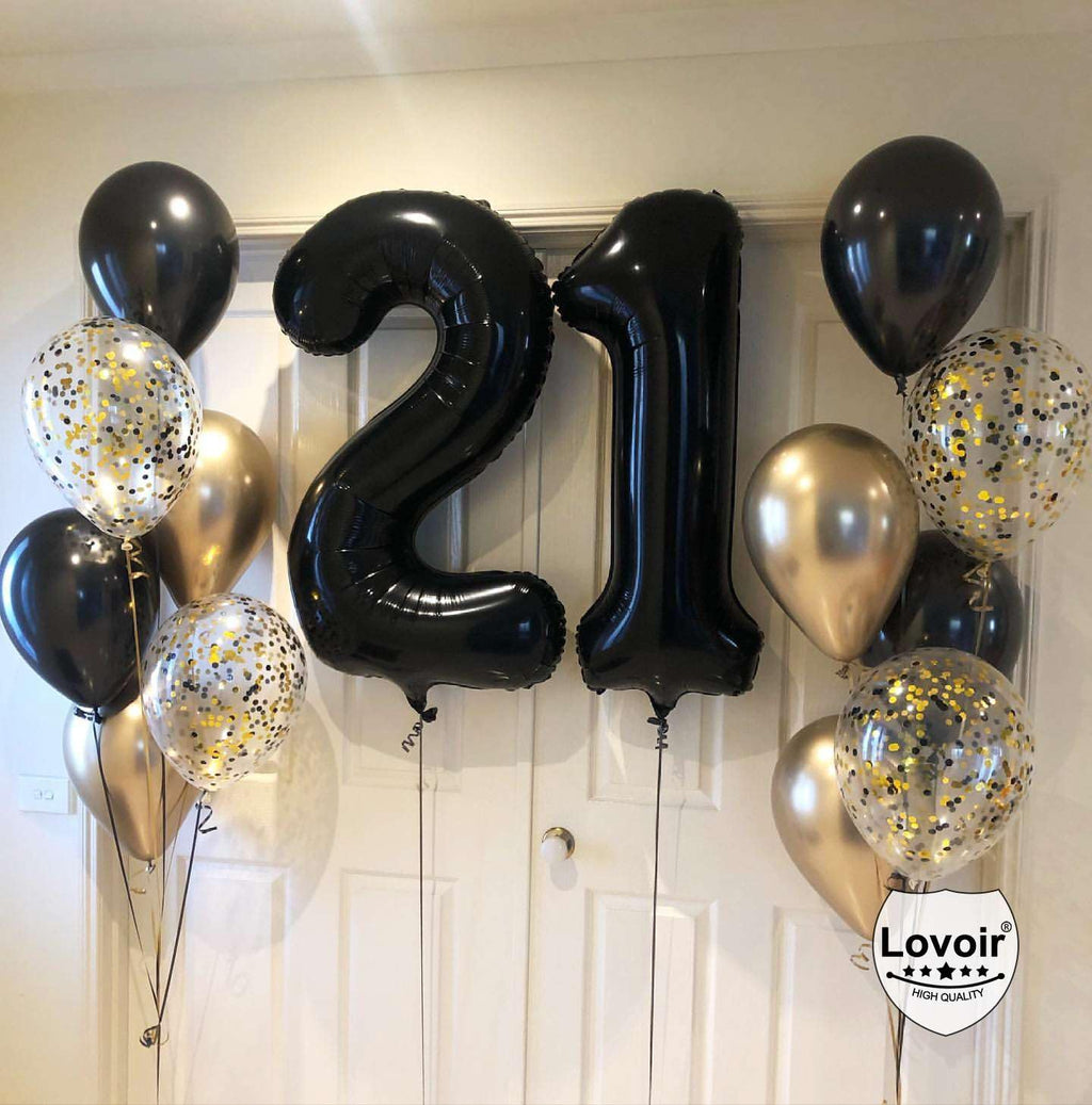 Lovoir Black 21 Number Balloons – 40-Inch Giant Foil Mylar 21st Birthday Party Decor