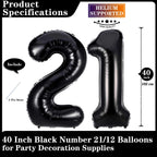 Lovoir Black 21 Number Balloons – 40-Inch Giant Foil Mylar 21st Birthday Party Decor