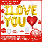 Lovoir 16-Inch Gold I LOVE YOU Balloons - 10 Pc Red Heart Letter Balloons for Valentine's Day & Weddings