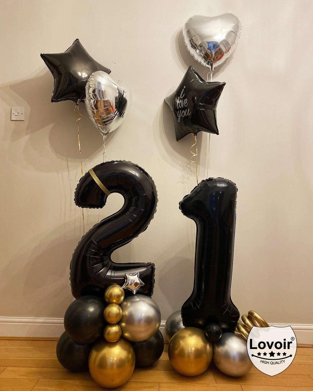 Lovoir Black 21 Number Balloons – 40-Inch Giant Foil Mylar 21st Birthday Party Decor