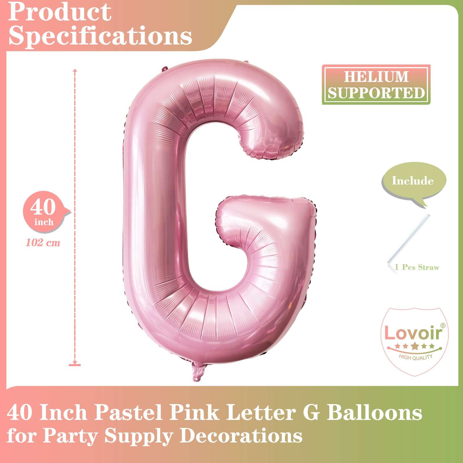 Lovoir Pink Letter G Balloons - 40 Inch Pastel Pink Foil Mylar Balloon for Birthday & Anniversary