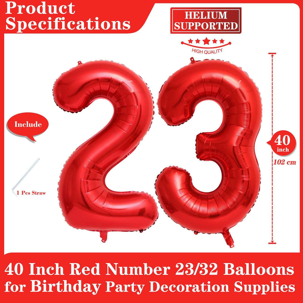Lovoir Red 23 Number Balloons – 40-Inch Giant Foil Balloons for Birthday and Anniversary Parties