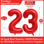 Lovoir Red 23 Number Balloons – 40-Inch Giant Foil Balloons for Birthday and Anniversary Parties