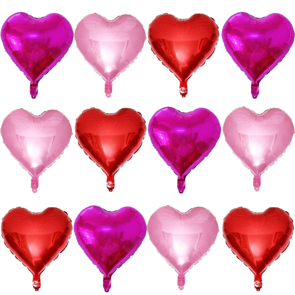Lovoir 12 Pcs Red Heart Foil Mylar Balloons – 18in Valentine’s Day Romantic Decor (Red, Pearl Pink & Hot Pink)