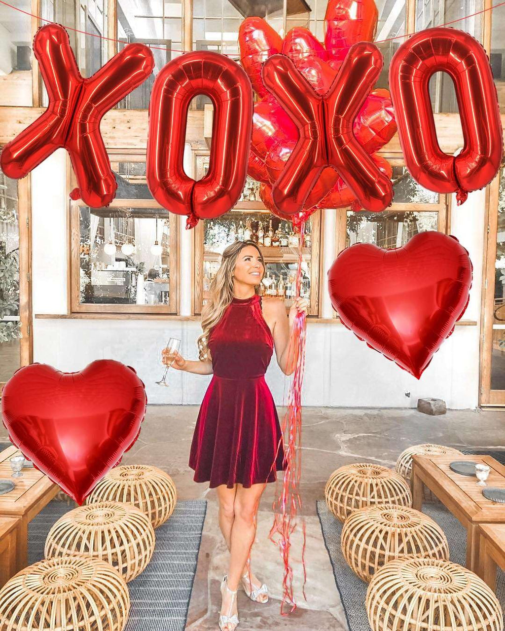 Lovoir 16-Inch Red XOXO Heart Balloons – 6 Pcs Valentine’s Day Decor