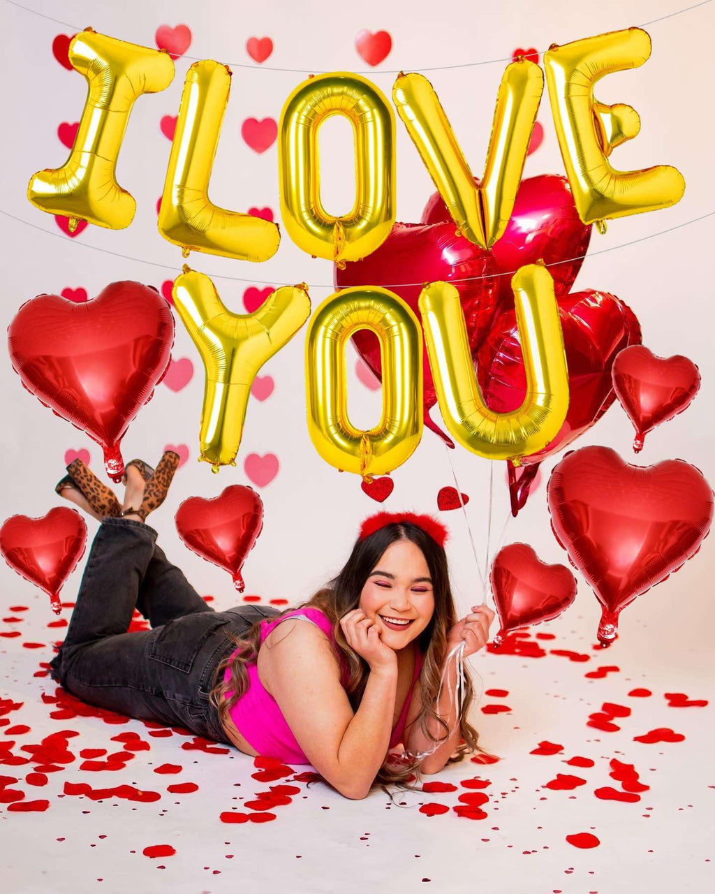 Lovoir 16-Inch Gold I LOVE YOU Balloons - 10 Pc Red Heart Letter Balloons for Valentine's Day & Weddings