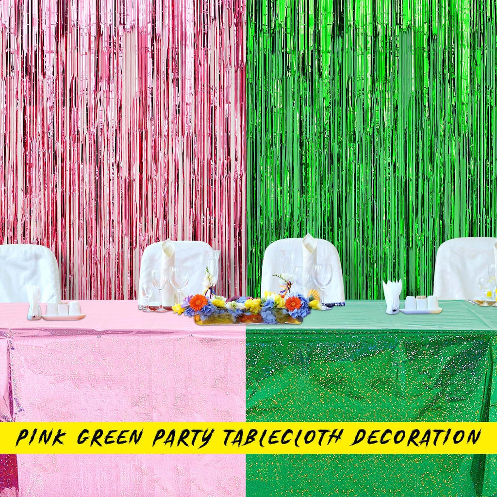 LOYIM 2 Pcs Witch Holographic Tablecloth – Pink & Green 54x108 in | Princess & Witch Theme