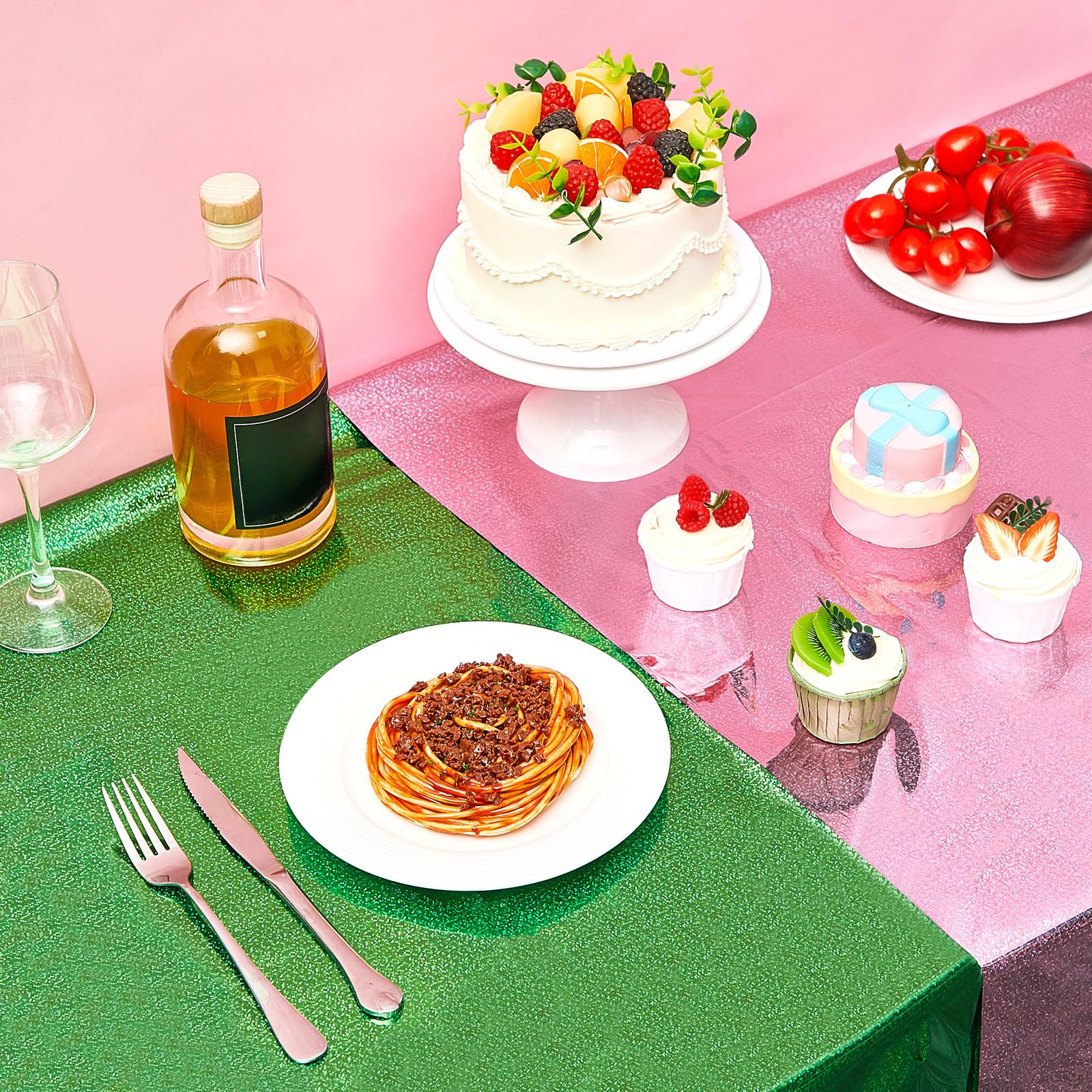 LOYIM 2 Pcs Witch Holographic Tablecloth – Pink & Green 54x108 in | Princess & Witch Theme