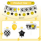 Lsaepon Two Cool Dude Birthday Decorations – 2nd Birthday Banner & Cake Topper, Yellow/Black Checkered Balloons