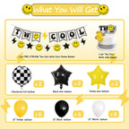 Lsaepon Two Cool Dude Birthday Decorations – 2nd Birthday Banner & Cake Topper, Yellow/Black Checkered Balloons