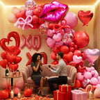 LSYBBDECOO Valentines Balloon Arch Kit — 570pcs Red & Pink Balloons, Rose Petals, Lip/XOXO Foil Balloons