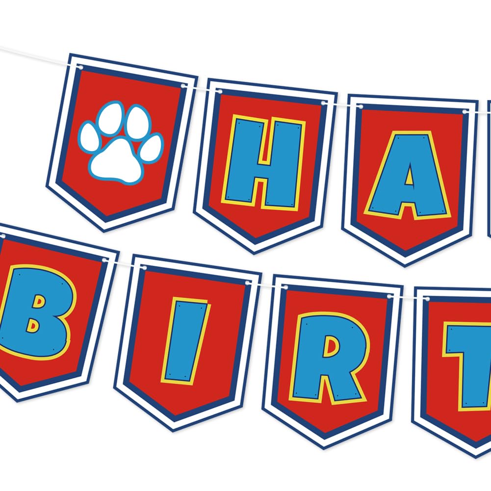 Lsydzh Cartoon Dog Paw Birthday Banner - Cute Cartoon Party Sign for Boys