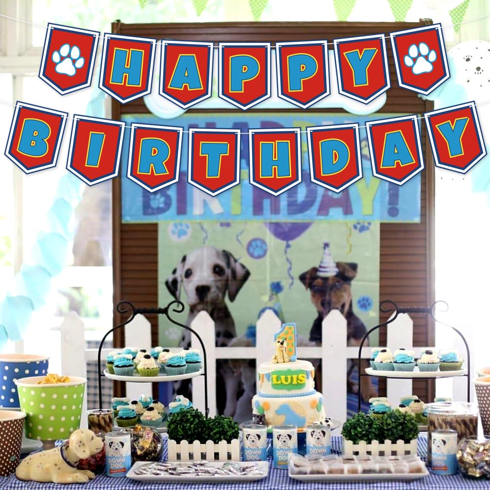 Lsydzh Cartoon Dog Paw Birthday Banner - Cute Cartoon Party Sign for Boys
