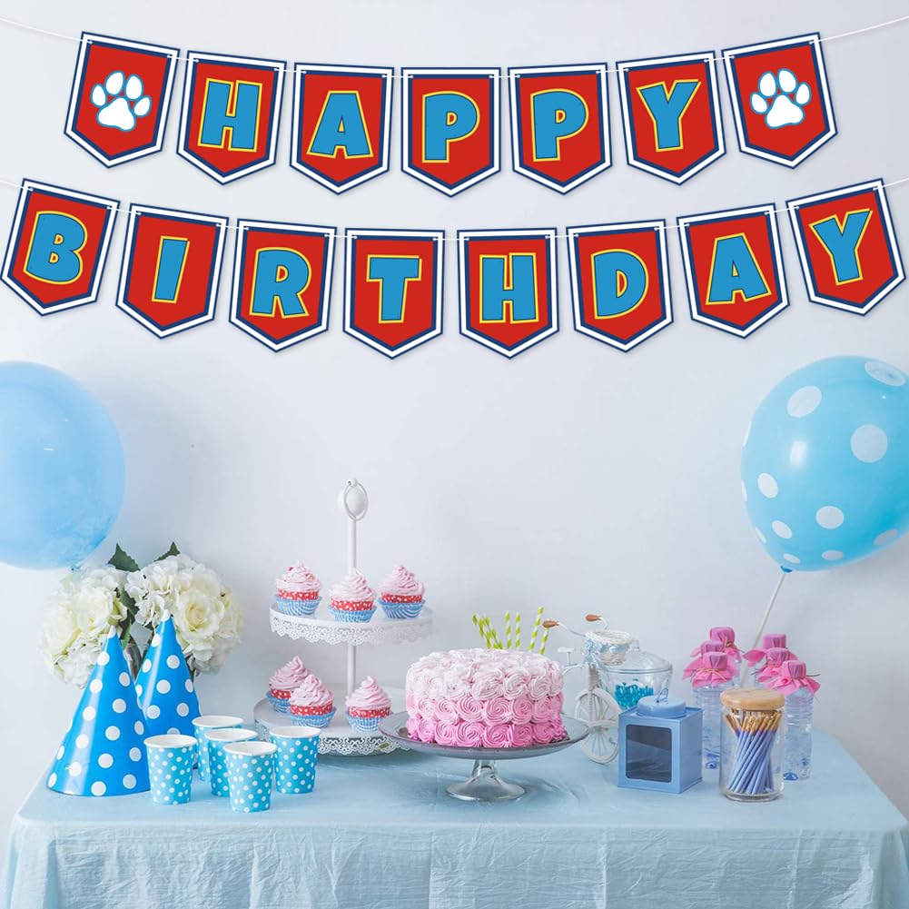 Lsydzh Cartoon Dog Paw Birthday Banner - Cute Cartoon Party Sign for Boys