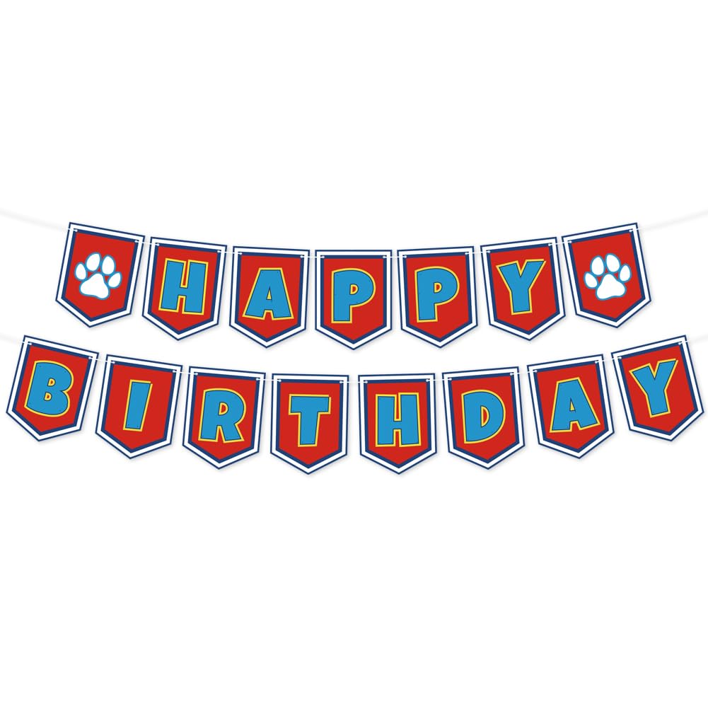 Lsydzh Cartoon Dog Paw Birthday Banner - Cute Cartoon Party Sign for Boys