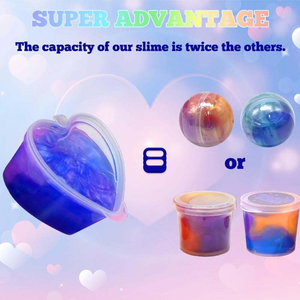 LUKBERA 28Pcs Galaxy Slime Set – Cute Animals Cards, Stress Relief Fidget Toys for Kids, Valentines Day & Party Favors
